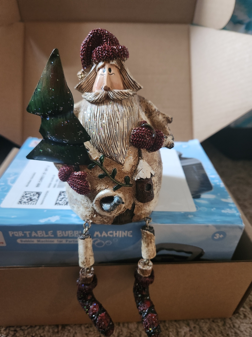 Holiday Santa Figurine with Tree – Red and Green Decorative Ornament